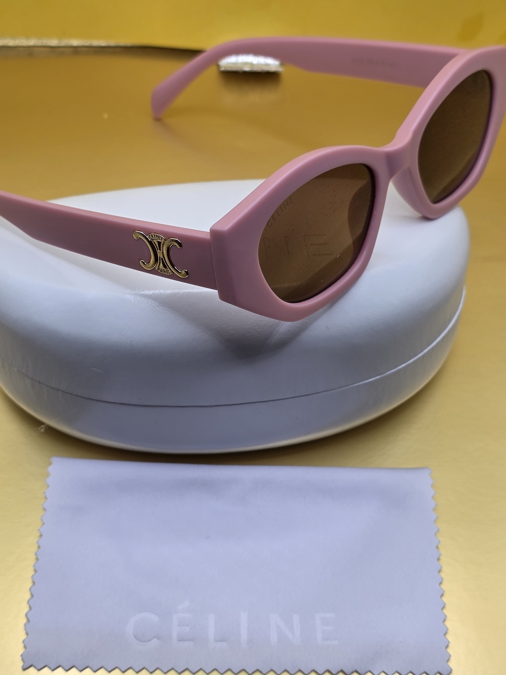 Celine Pink Oval Sunglasses with Gold Double C Logo